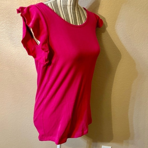 NWT Tracy Negoshian Top XS Barbie Pink Kayla Short Ruffle Sleeves Cotton Strch - Picture 4 of 13